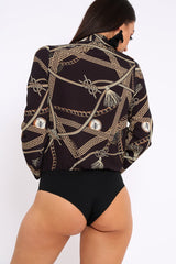 Black Rope Print Plunge Bodysuit - Jani