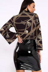 Black Rope Print Plunge Bodysuit - Jani