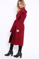 Red Long Length Waterfall Belted Coat - Cindy