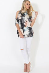 Pink Floral Cold Shoulder Shirt - Cira