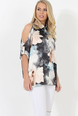 Pink Floral Cold Shoulder Shirt - Cira