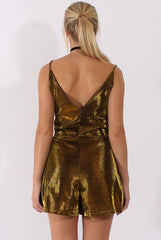 Gold Metallic Playsuit - Citron