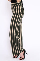 Khaki and Beige Striped High Waist Wide Leg Trousers - Clarabell