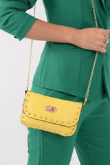 Yellow Studded Cross Body Bag - Clarie