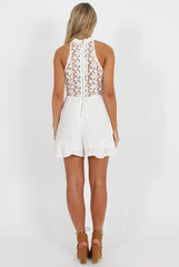White Crochet Lace Top Playsuit - Clarissa