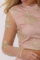 Nude Pink & Gold Embellished Crop Top - Clarita