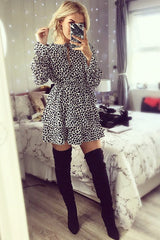 Blue Leopard Print Long Sleeved Ruffle Dress - Clarity