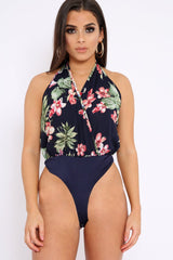 Navy Floral Halterneck Bodysuit - Clary