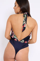 Navy Floral Halterneck Bodysuit - Clary