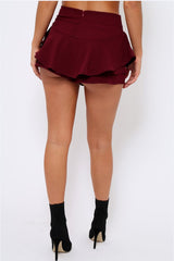 Burgundy Frill High Waisted Shorts - Claudelle