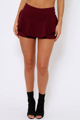 Burgundy Frill High Waisted Shorts - Claudelle
