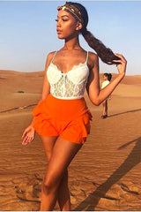 Orange Frill High Waisted Shorts - Claudelle