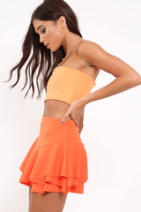 Orange Frill High Waisted Shorts - Claudelle