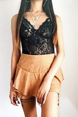 Camel Suedette Frill High Waisted Shorts - Claudelle