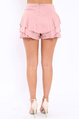 Pink Suedette Frill High Waisted Shorts - Claudelle