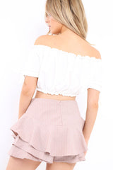 Striped Rose Frill High Waisted Shorts - Claudelle
