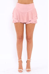 Pink Suedette Frill High Waisted Shorts - Claudelle