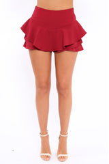 Wine Frill High Waisted Shorts - Claudelle