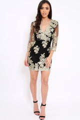 Black And Gold Lace Up Back Mini Dress - Cloe