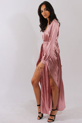 Pink Silk Overlay Bodysuit Maxi Dress - Rochelle