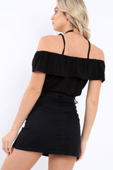 Black Cold Shoulder Crop Top - Clora