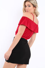 Red Cold Shoulder Crop Top - Clora