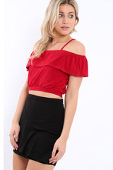 Red Cold Shoulder Crop Top - Clora