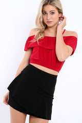 Red Cold Shoulder Crop Top - Clora