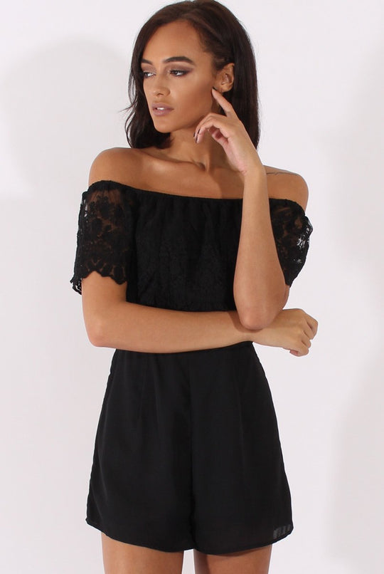 Black Lace Bardot Playsuit - Clover