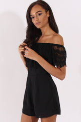 Black Lace Bardot Playsuit - Clover