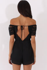 Black Lace Bardot Playsuit - Clover