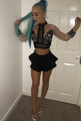 Black Frill High Waisted Shorts - Claudelle