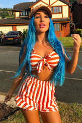 Orange And White Striped Crop Top And Shorts Co-ord - Freida