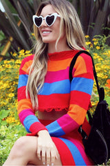 Multi Coloured Knitted Cropped Jumper And Skirt Co-Ord - Lahna