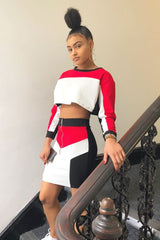 White Red and Black Colour Block Crop Top and Skirt Co-ord - Dyana