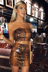 Brown Snake Zip Front Bandeau And Skirt Co-Ord - Dyani
