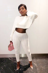 Cream Cable Knit Batwing Jumper Loungwear Set - Janea