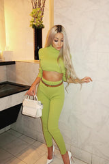 Lime Rib Crop Jumper Loungewear Set - Ayriana