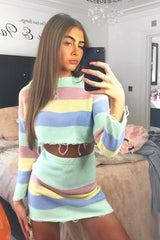 Multi Coloured Pastel Knitted Cropped Jumper And Skirt Co-Ord - Lahna
