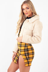Cream Cropped Borg Trucker Jacket - Aarohi