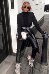 Black Longline Tailored Belted Coat - Joelle