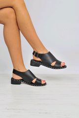 Black PU Cut Out Sandals - Codie