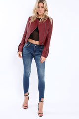 Wine Faux Leather Biker Jacket - Colleen