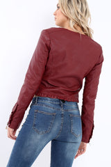 Wine Faux Leather Biker Jacket - Colleen