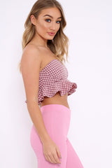 Pink Check Frill Bandeau Crop Top - Colton