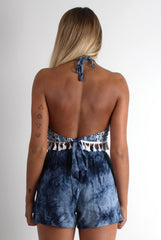 Connie Blue Elephant Print Tassel Crop Top