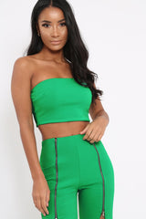 Green Bandeau Crop Top and Zip Front Trousers Co-ord - Ellenie