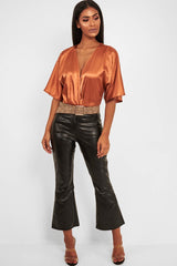 Copper Plunge Satin Bodysuit - Caelynn