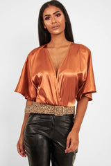 Copper Plunge Satin Bodysuit - Caelynn