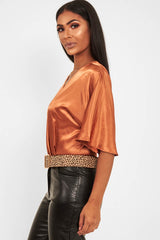 Copper Plunge Satin Bodysuit - Caelynn